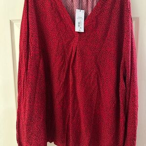 Liz Claiborne Red and Black Patterned Blouse